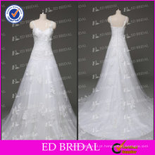 ED Bridal A-line Tulle Court Train Vintage Branco rendas vestidos de noiva Real Photo